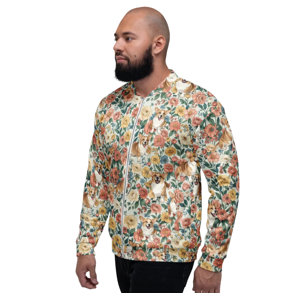 Garden Corgi on Bomber Jacket — Left