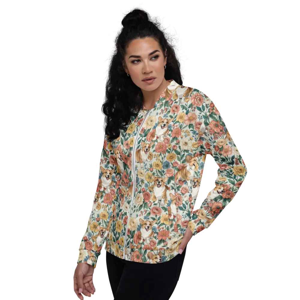 Garden Corgi on Bomber Jacket — Left