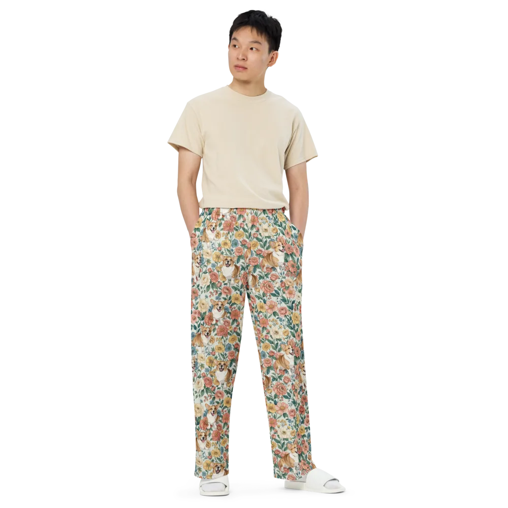 Garden Corgi on Wide-Leg Pants — Front