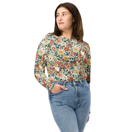 Garden Corgi on a Long Sleeve Crop Top