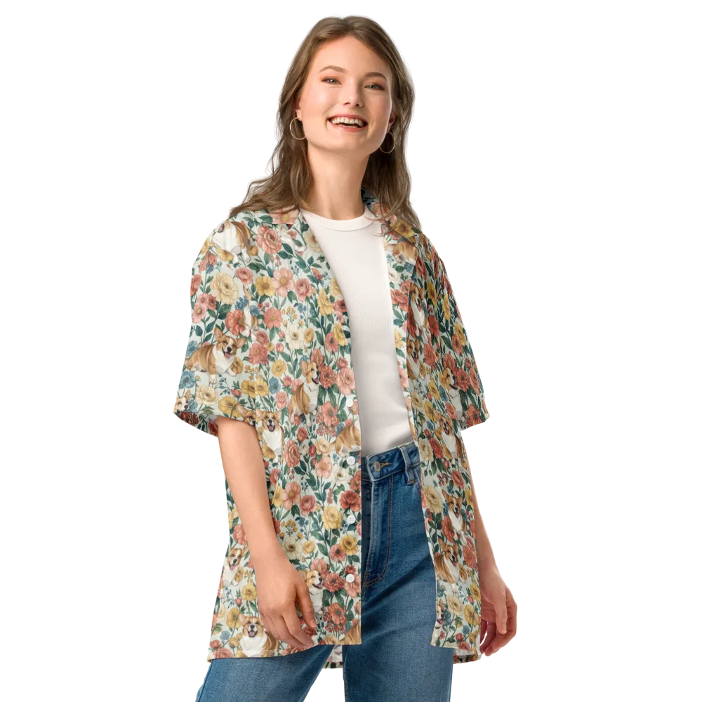 Garden Corgi on Button Shirt — Front