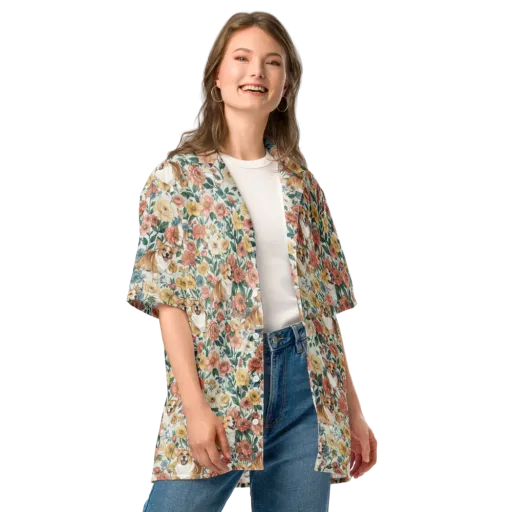 Garden Corgi on a Button Shirt
