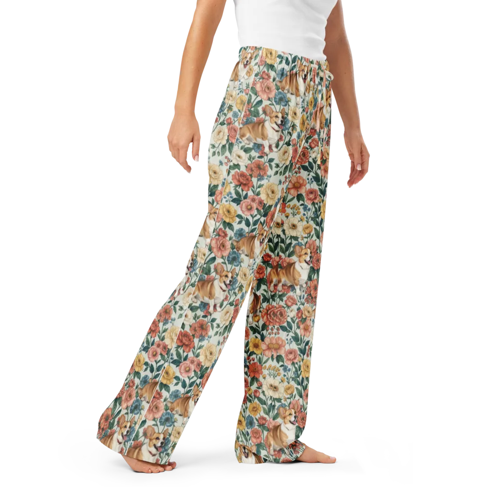 Garden Corgi on Women's Pajama Pants — Right Front