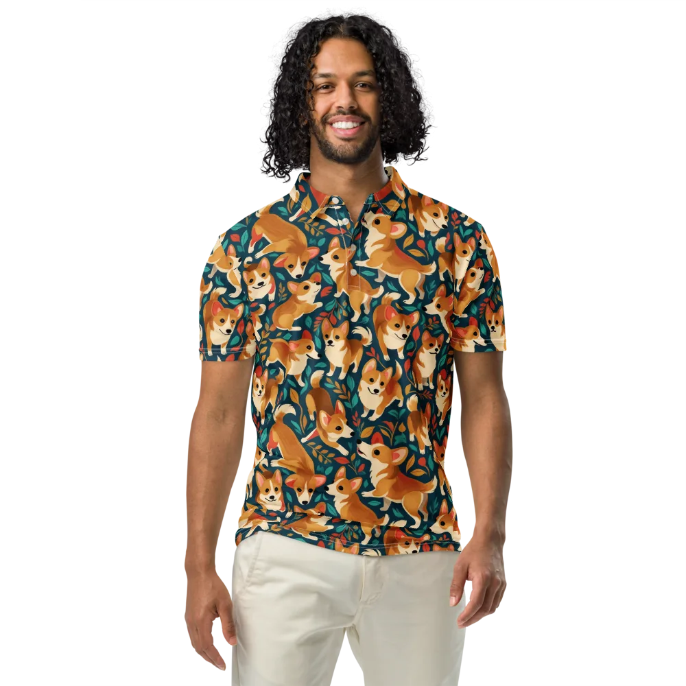 Woodland Corgis on Men's Slim Fit Polo Shirt — Front