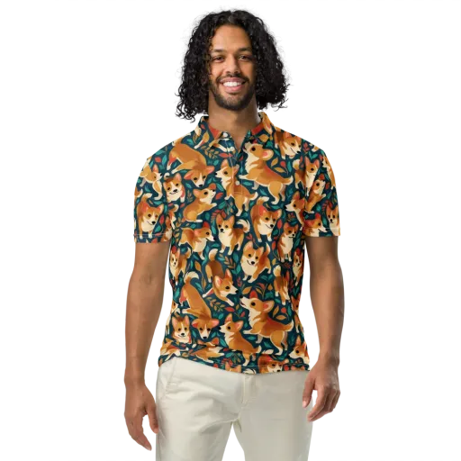 Woodland Corgis on a Men's Slim Fit Polo Shirt