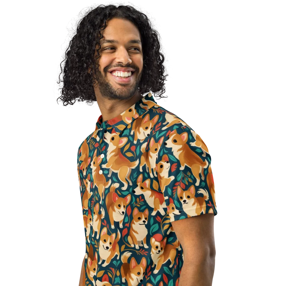 Woodland Corgis on Men's Slim Fit Polo Shirt — Left Front