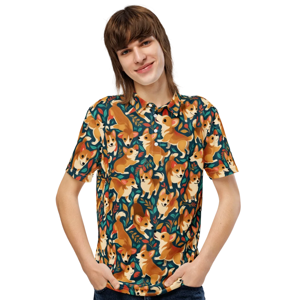 Woodland Corgis on Men's Slim Fit Polo Shirt — Front