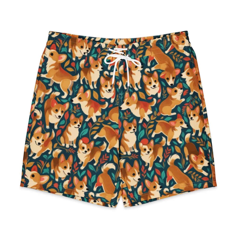 Woodland Corgis on Men's Board Shorts — Front