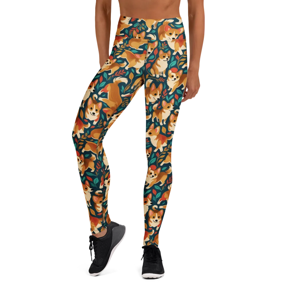 Woodland Corgis on Yoga Leggings — Front