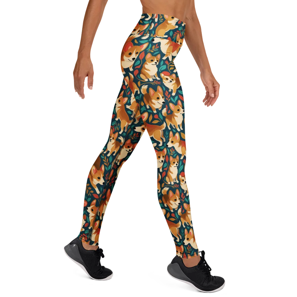 Woodland Corgis on Yoga Leggings — Right