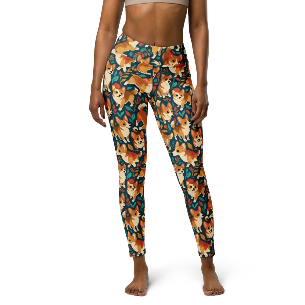 Woodland Corgis on Yoga Leggings — Front