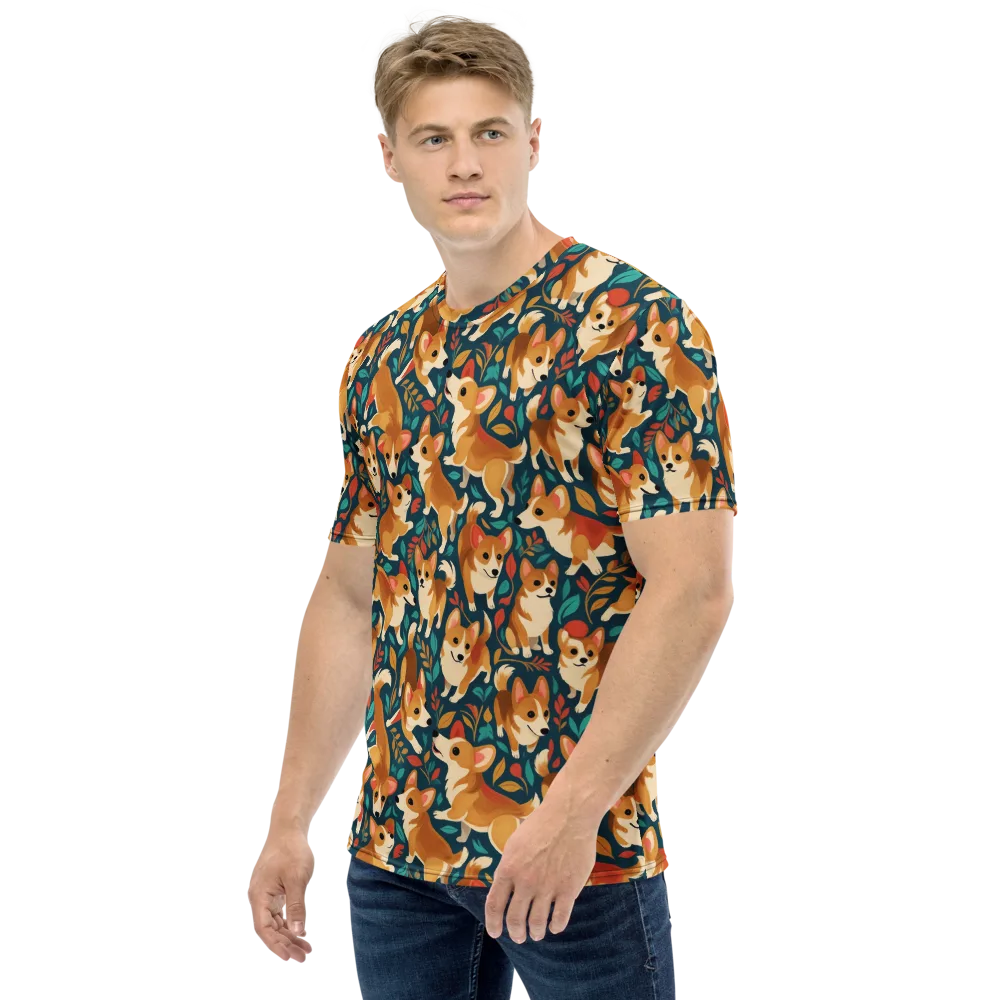 Woodland Corgis on Men's Crew Neck T-Shirt — Left
