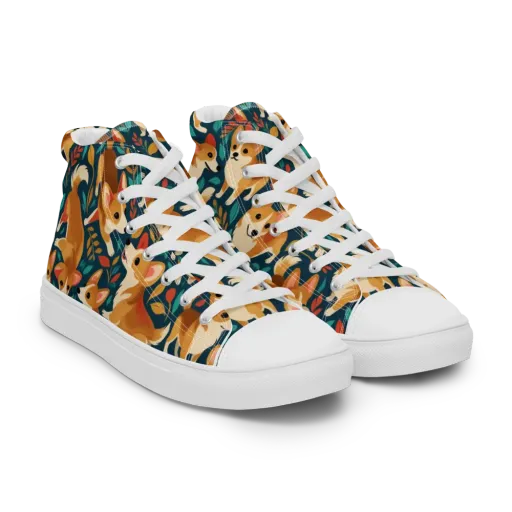 Woodland Corgis on a Men's High Top Canvas Shoes
