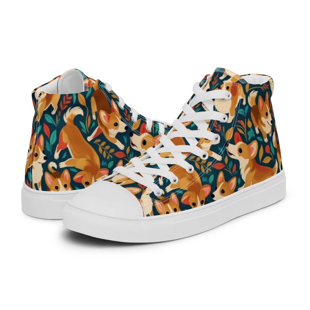 Woodland Corgis on Men's High Top Canvas Shoes — Left