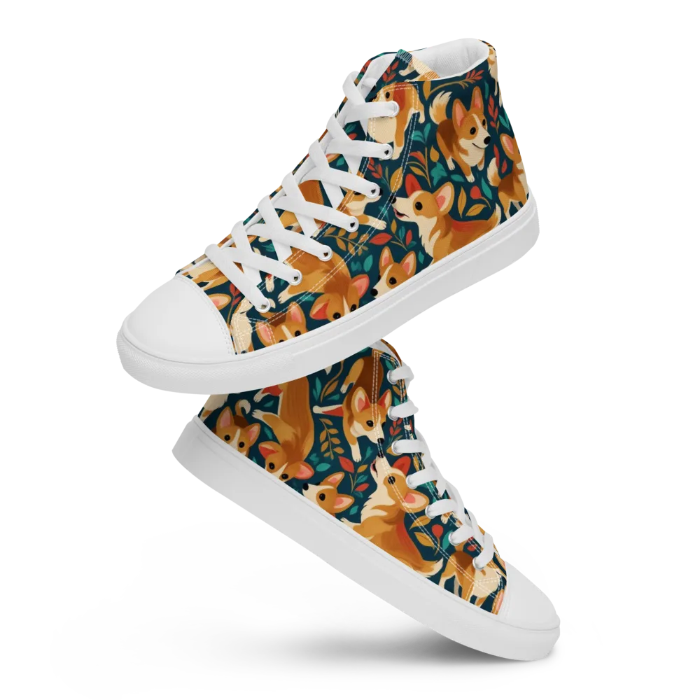 Woodland Corgis on Men's High Top Canvas Shoes — Front