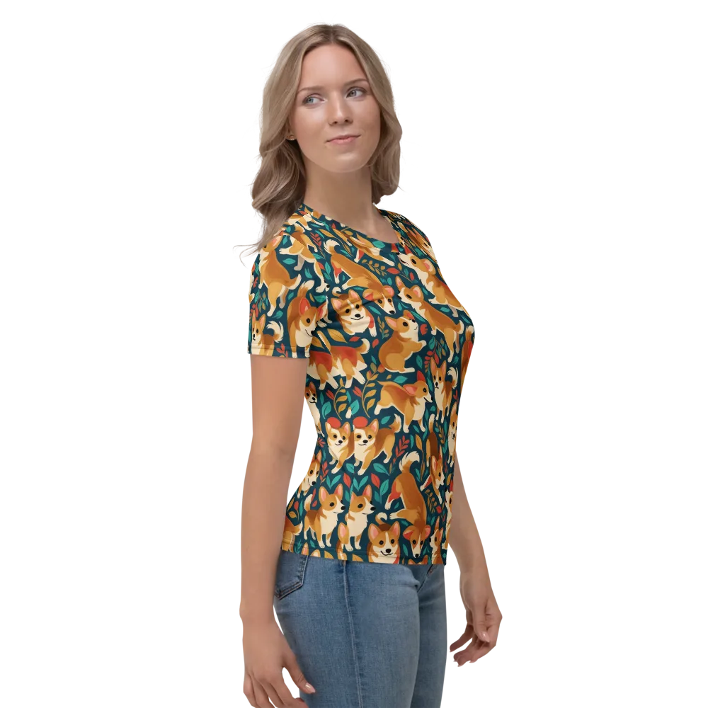 Woodland Corgis on Women's Crew Neck T-Shirt — Right