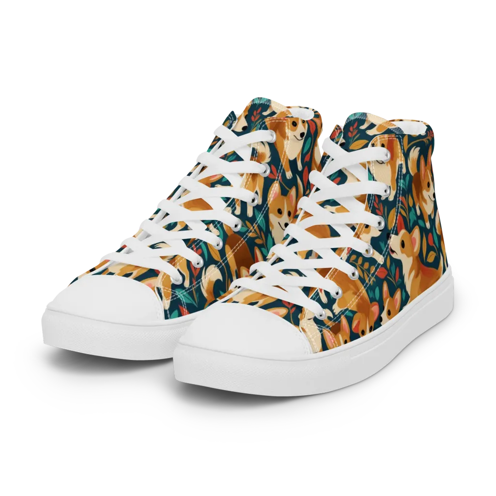 Woodland Corgis on Women's High Top Canvas Shoes — Left Front