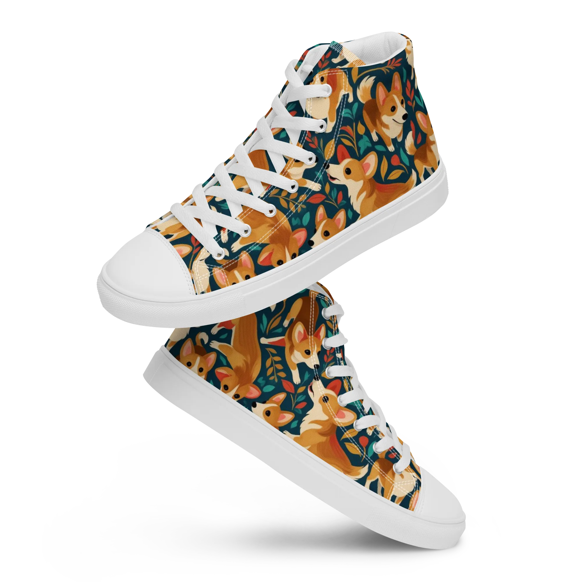 Woodland Corgis on Women's High Top Canvas Shoes — Front