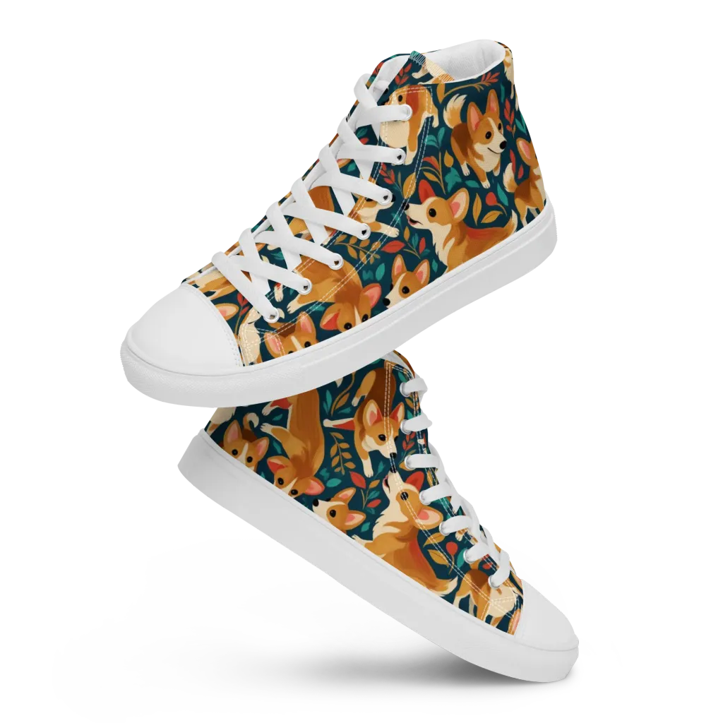 Woodland Corgis on Women's High Top Canvas Shoes — Front