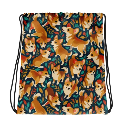 Woodland Corgis on a Drawstring Bag