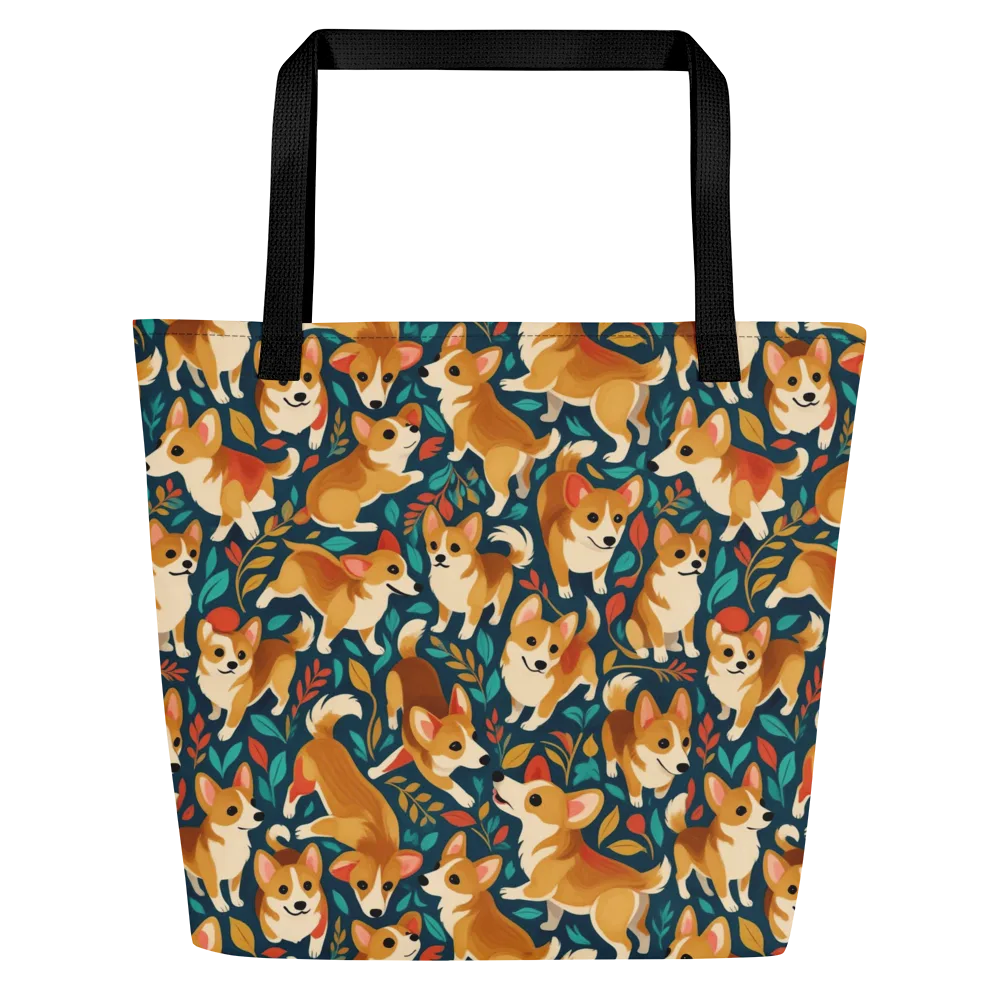 Woodland Corgis on Large Tote Bag W/ Pocket — Front