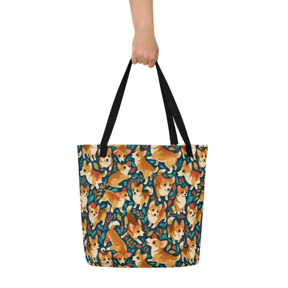 Woodland Corgis on Large Tote Bag W/ Pocket — Front