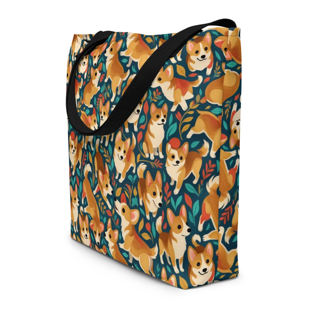 Woodland Corgis on Large Tote Bag W/ Pocket — Front