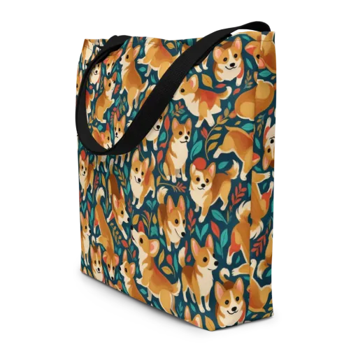 Woodland Corgis on a Large Tote Bag W/ Pocket