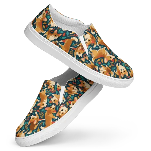 Woodland Corgis on a Women's Slip-On Canvas Shoes