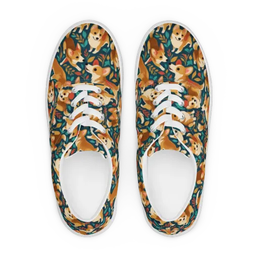 Woodland Corgis on a Men's Lace-Up Canvas Shoes
