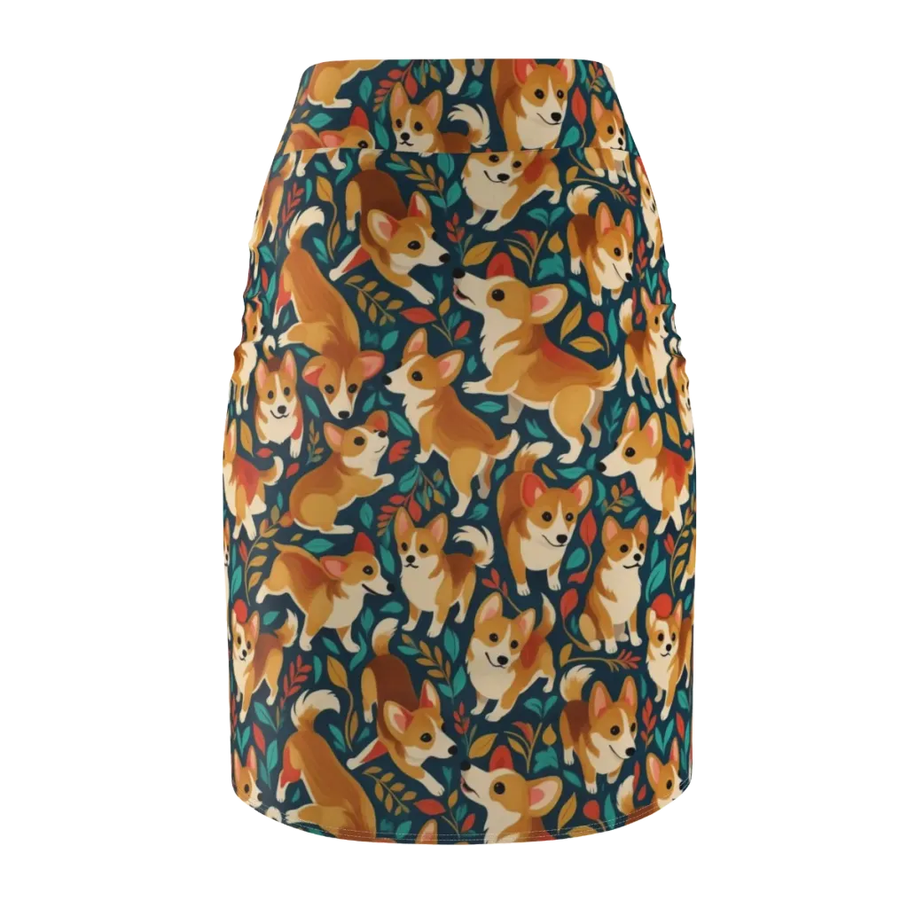 Woodland Corgis on Pencil Skirt — Back