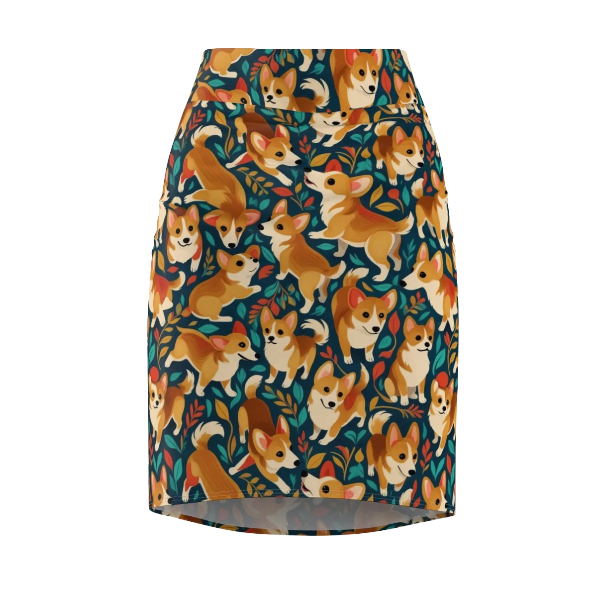 Woodland Corgis on Pencil Skirt — Front
