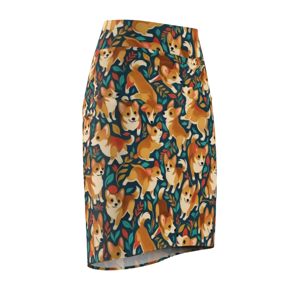 Woodland Corgis on Pencil Skirt — Front Side