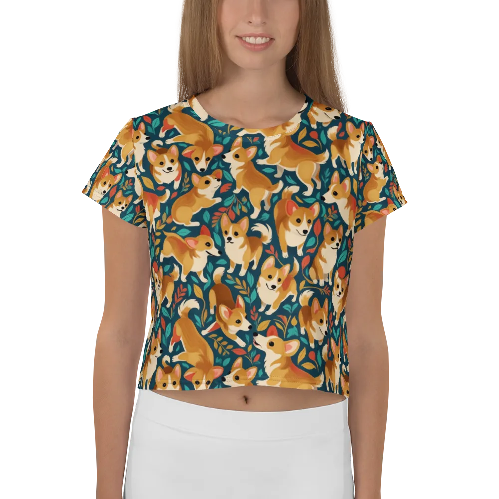 Woodland Corgis on Crop Tee — Front
