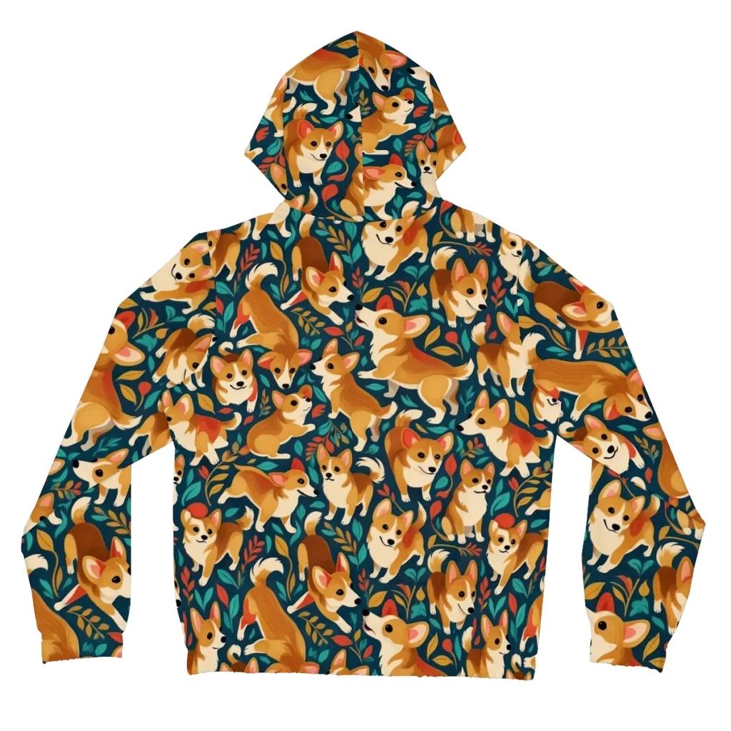Woodland Corgis on Women's Full-Zip Hoodie — Back
