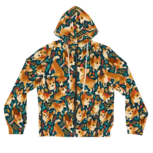 Woodland Corgis on a Women's Full-Zip Hoodie