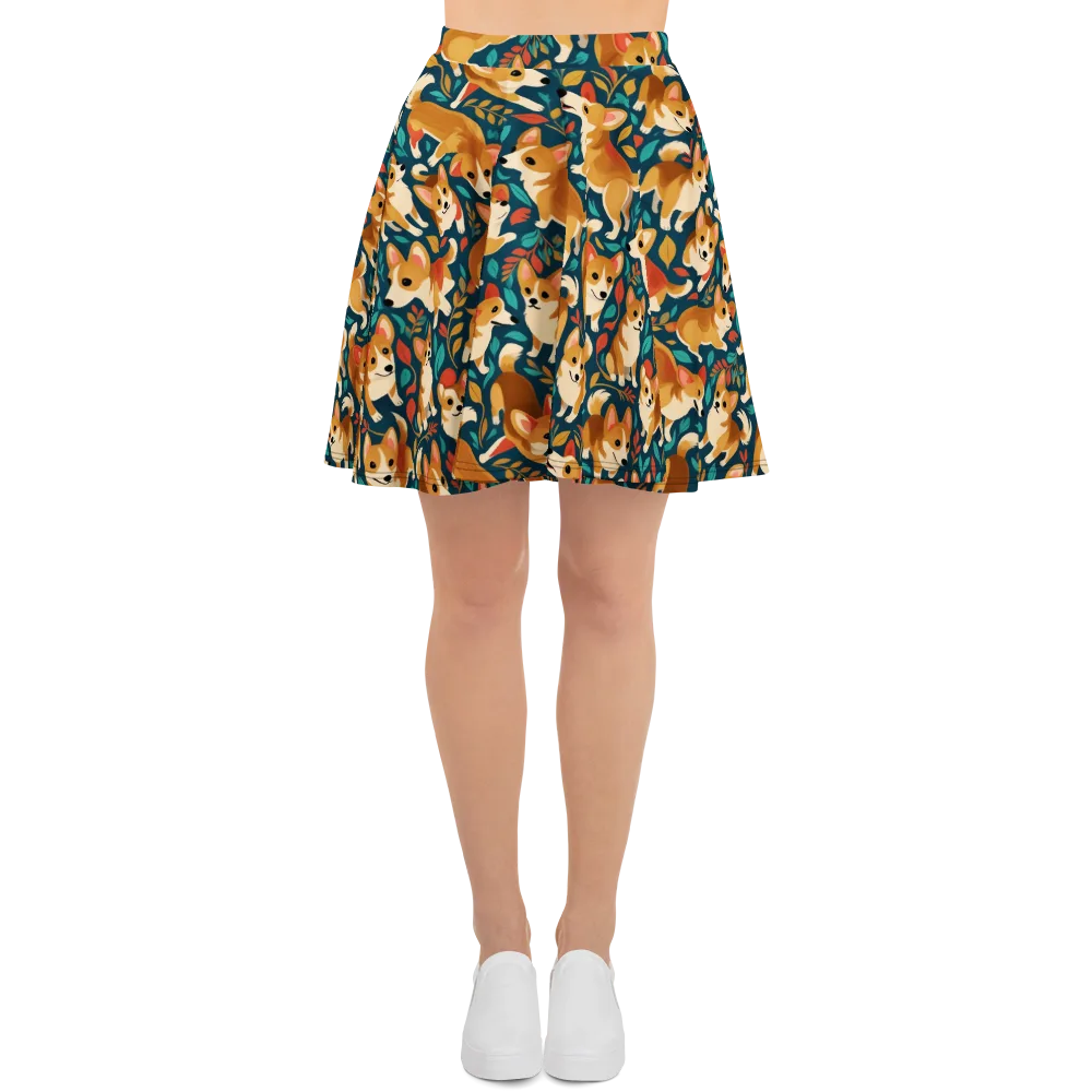 Woodland Corgis on Skater Skirt — Front