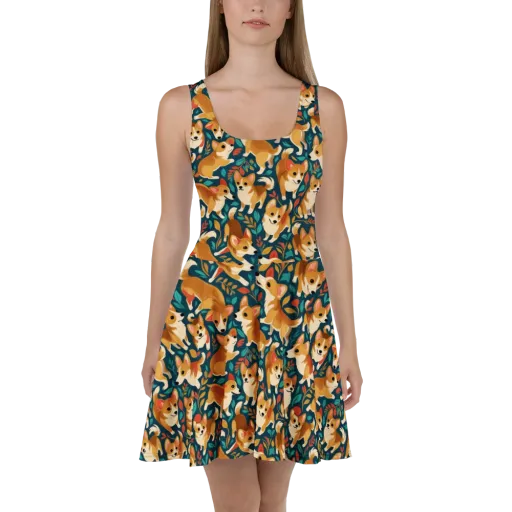 Woodland Corgis on a Skater Dress