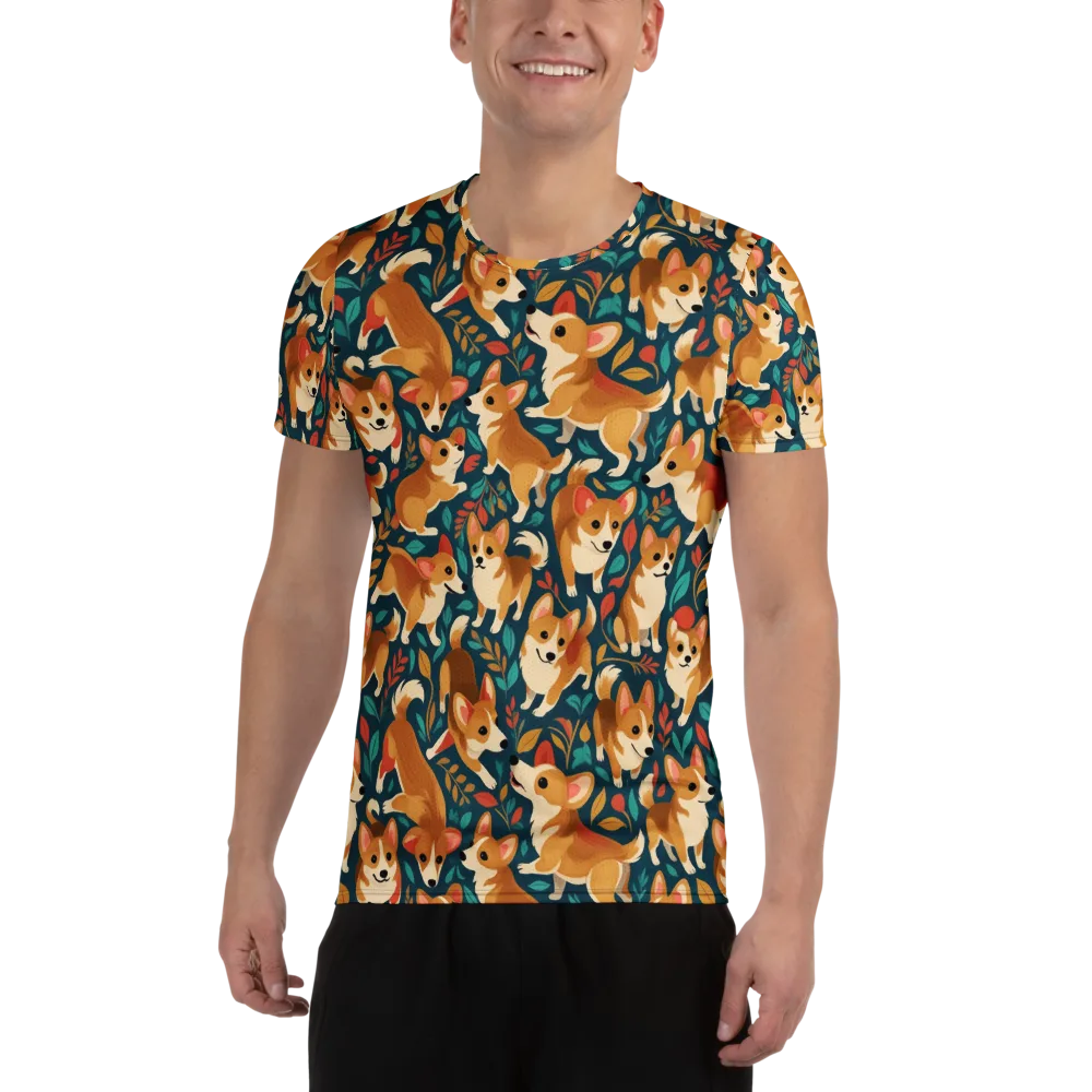 Woodland Corgis on Men's Athletic T-Shirt — Front