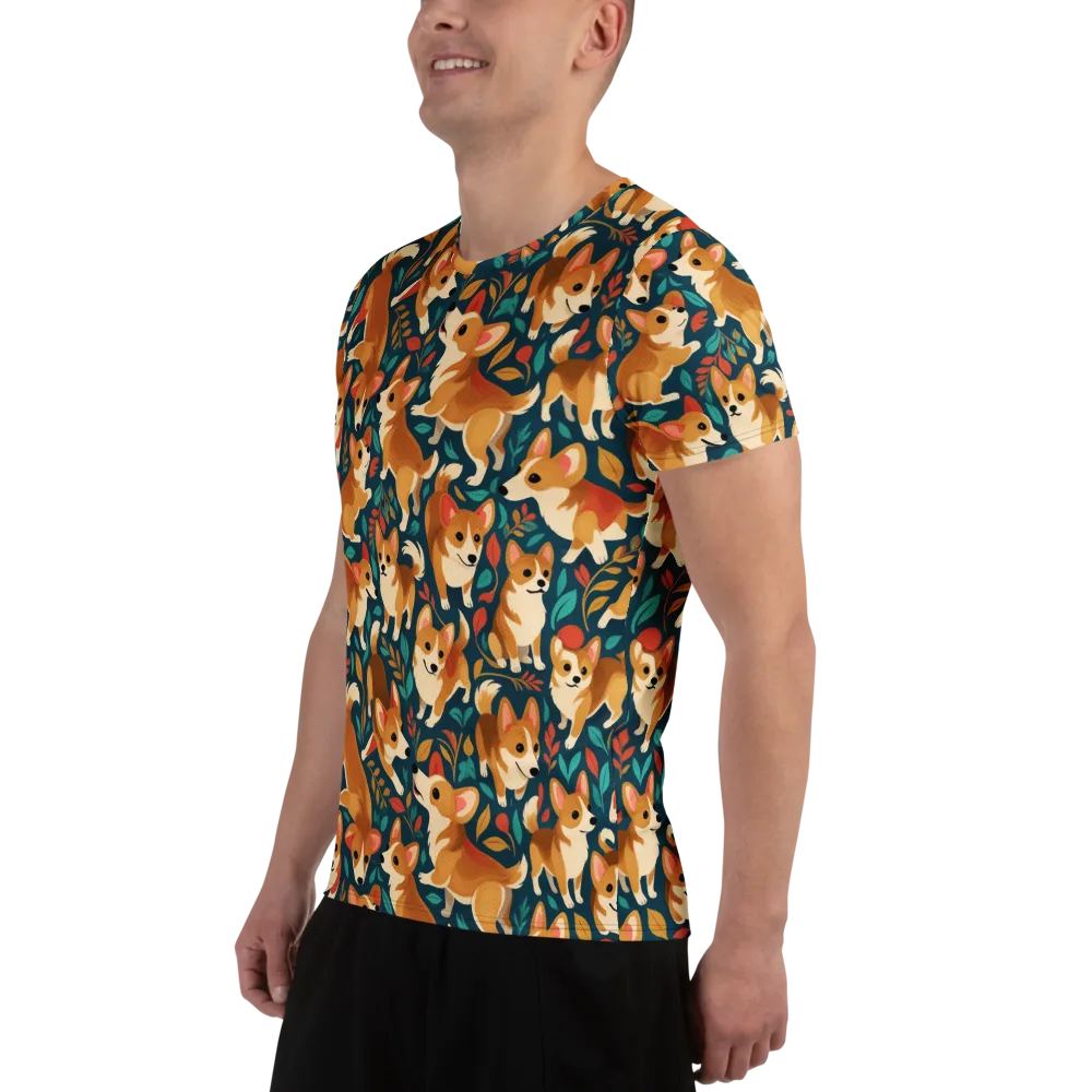 Woodland Corgis on Men's Athletic T-Shirt — Left