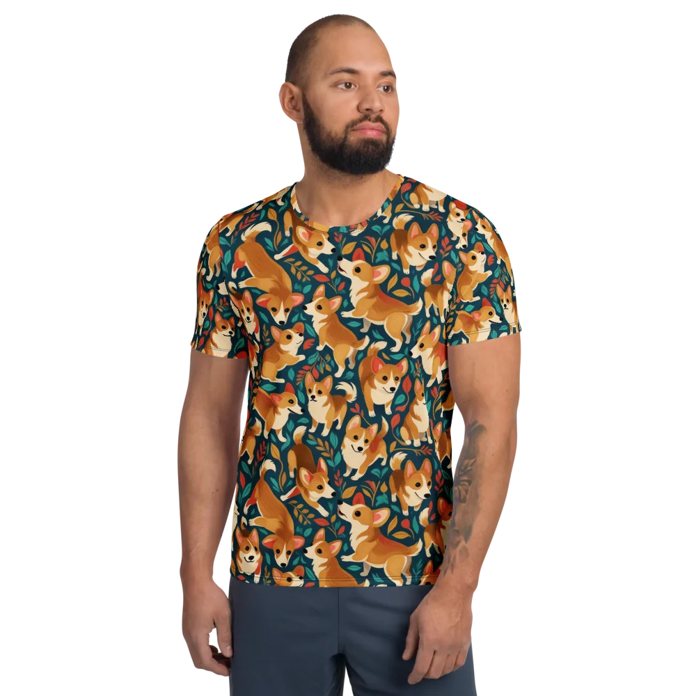 Woodland Corgis on Men's Athletic T-Shirt — Front