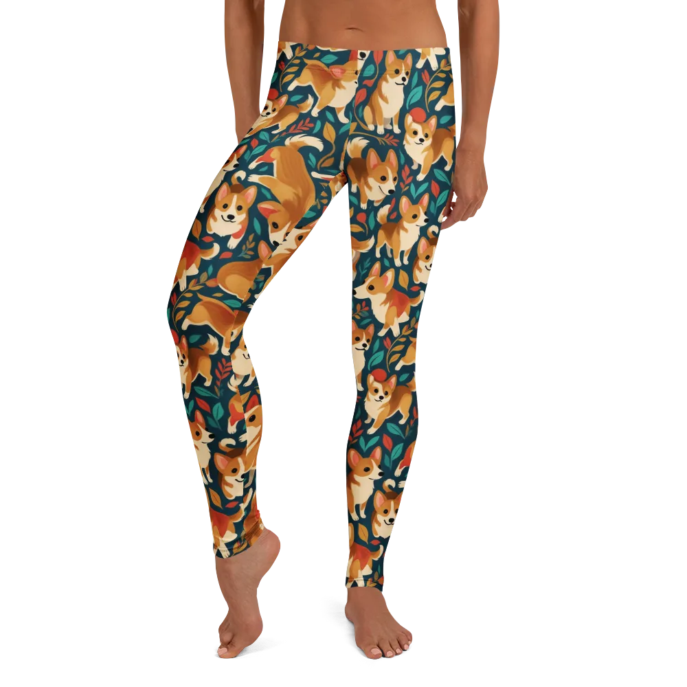 Woodland Corgis on Leggings — Front