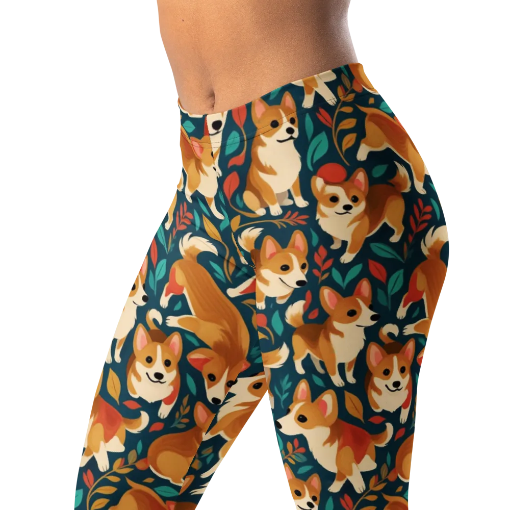 Woodland Corgis on Leggings — Left Front