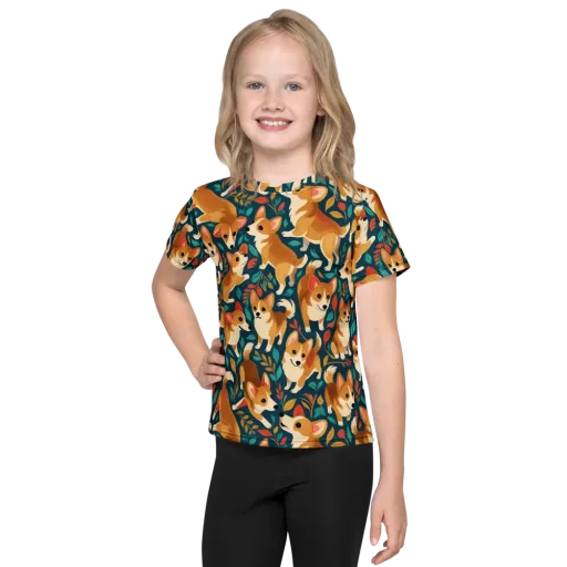 Woodland Corgis on a Kids Crew Neck T-Shirt