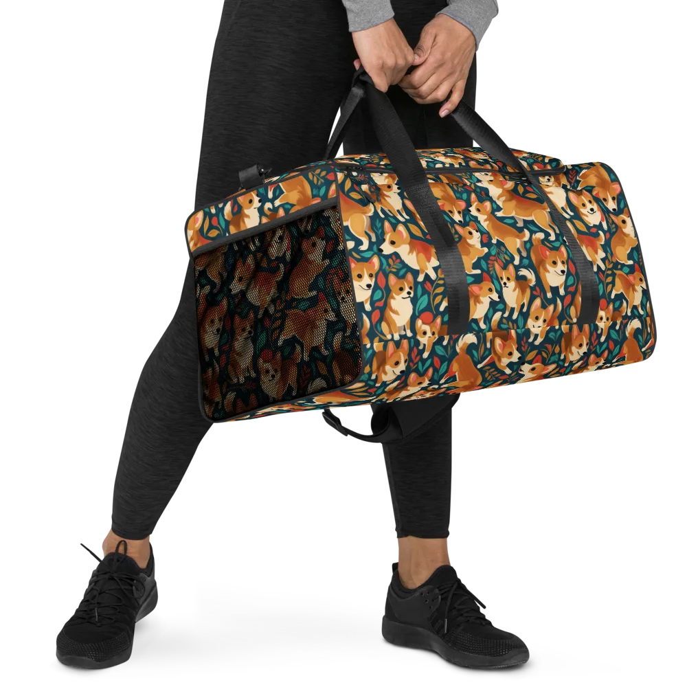 Woodland Corgis on Duffle Bag — Right Front