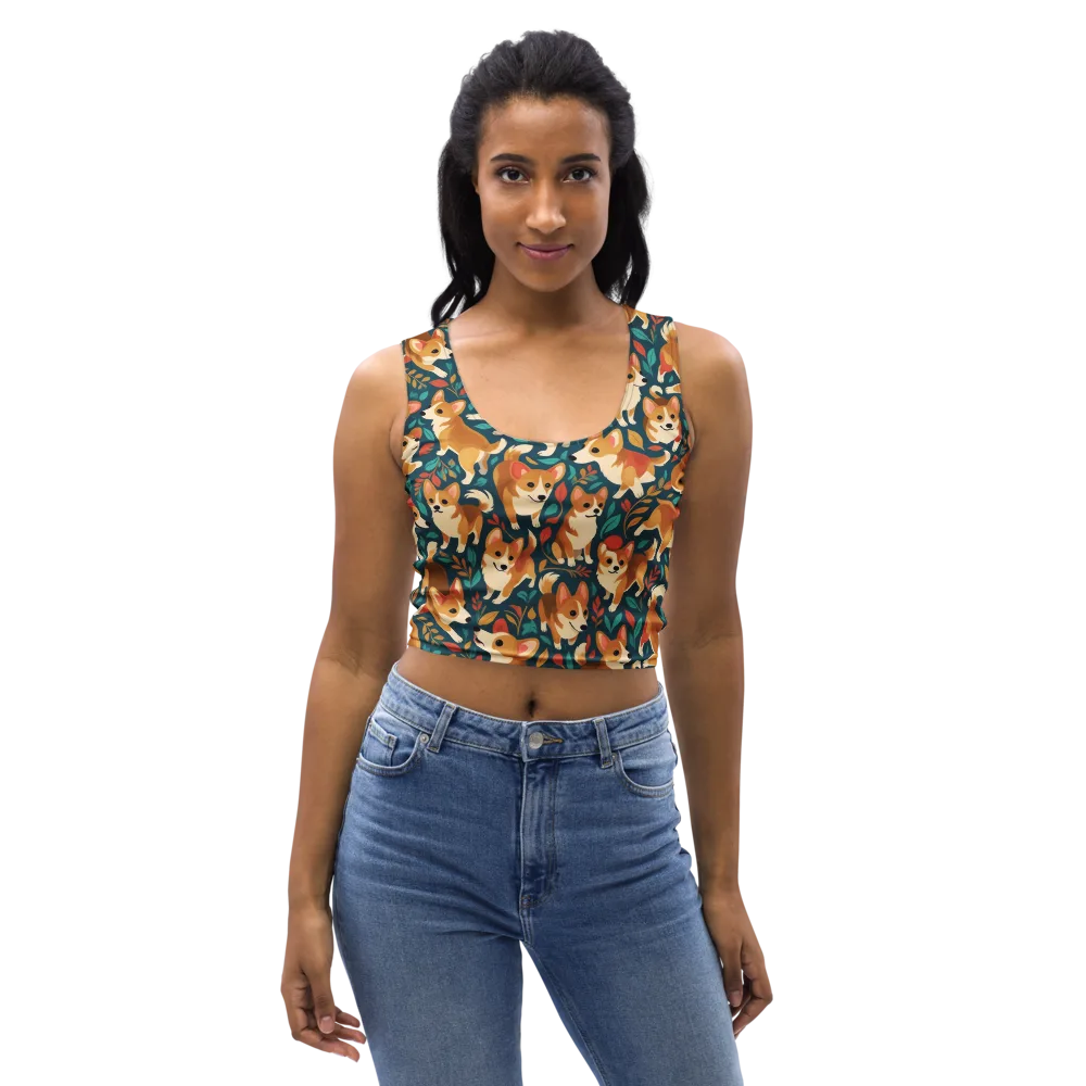 Woodland Corgis on Crop Top — Front