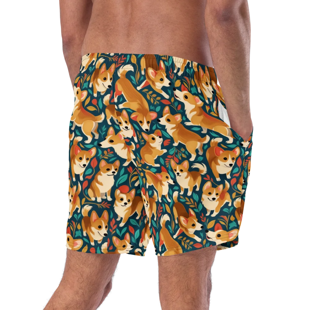 Woodland Corgis on Swim Trunks — Right Back