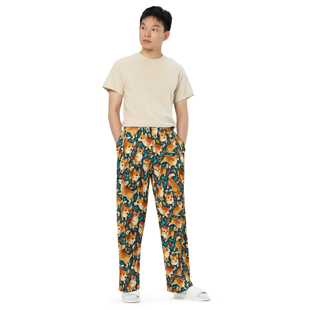 Woodland Corgis on Wide-Leg Pants — Front