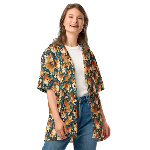 Woodland Corgis on a Button Shirt