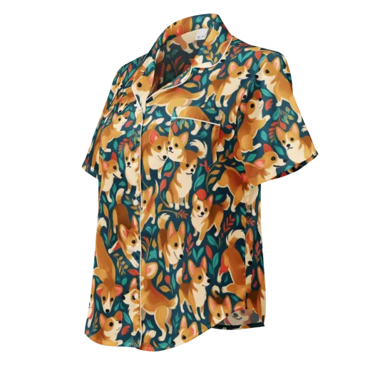 Woodland Corgis on a Women's Short Sleeve Pajama Top